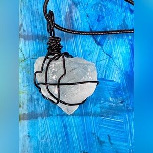 Frosted Beach Glass Pendant Necklace Wire Wrapped Artisan Handmade 4226 Y